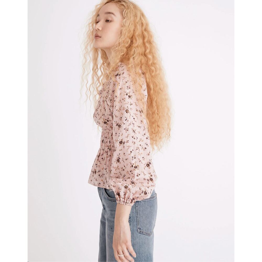 Madewell Sophia Long Sleeve Blouse Top in Pink Bouquet Floral NE183 // L - Picture 12 of 13